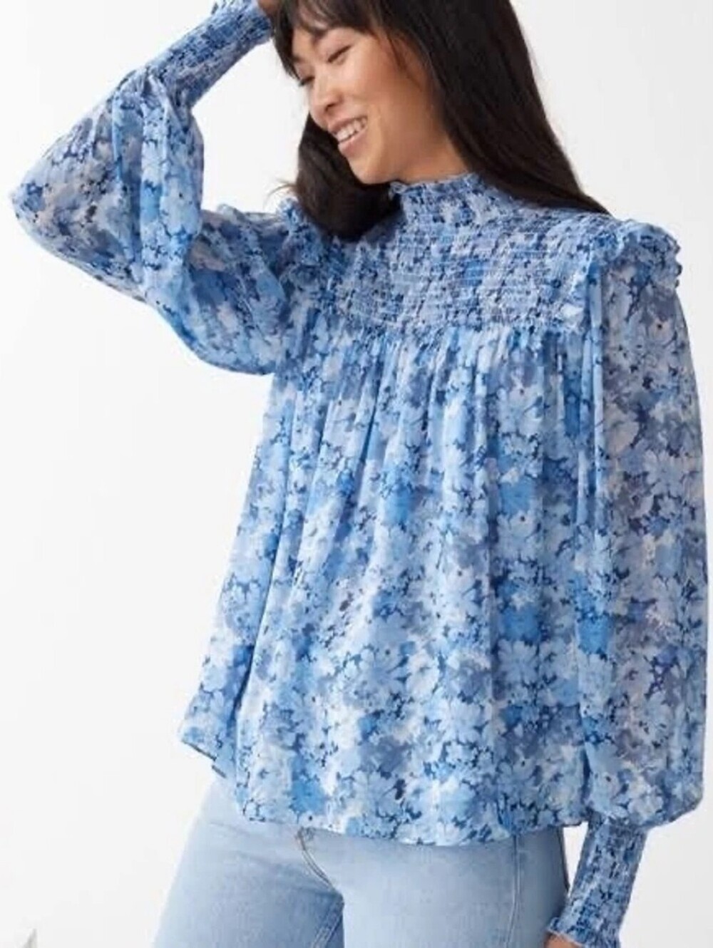 & OTHER STORIES Smocked A-Line Blouse SIZE 8